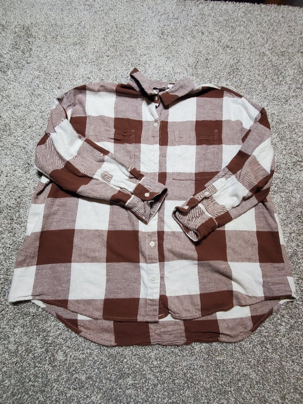 Women's Old Navy Boyfriend Shirt Plaid Flannel 100% Cotton Button Down XL Size